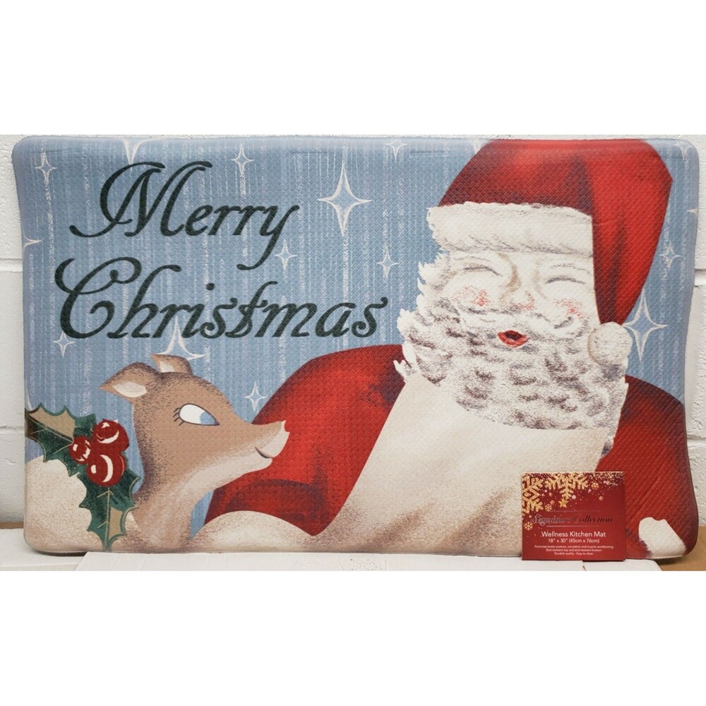 ANTI-FATIGUE NONSLIP FLOOR MAT(18"x30") MERRY CHRISTMAS,SANTA & REINDEER # 1,Sig